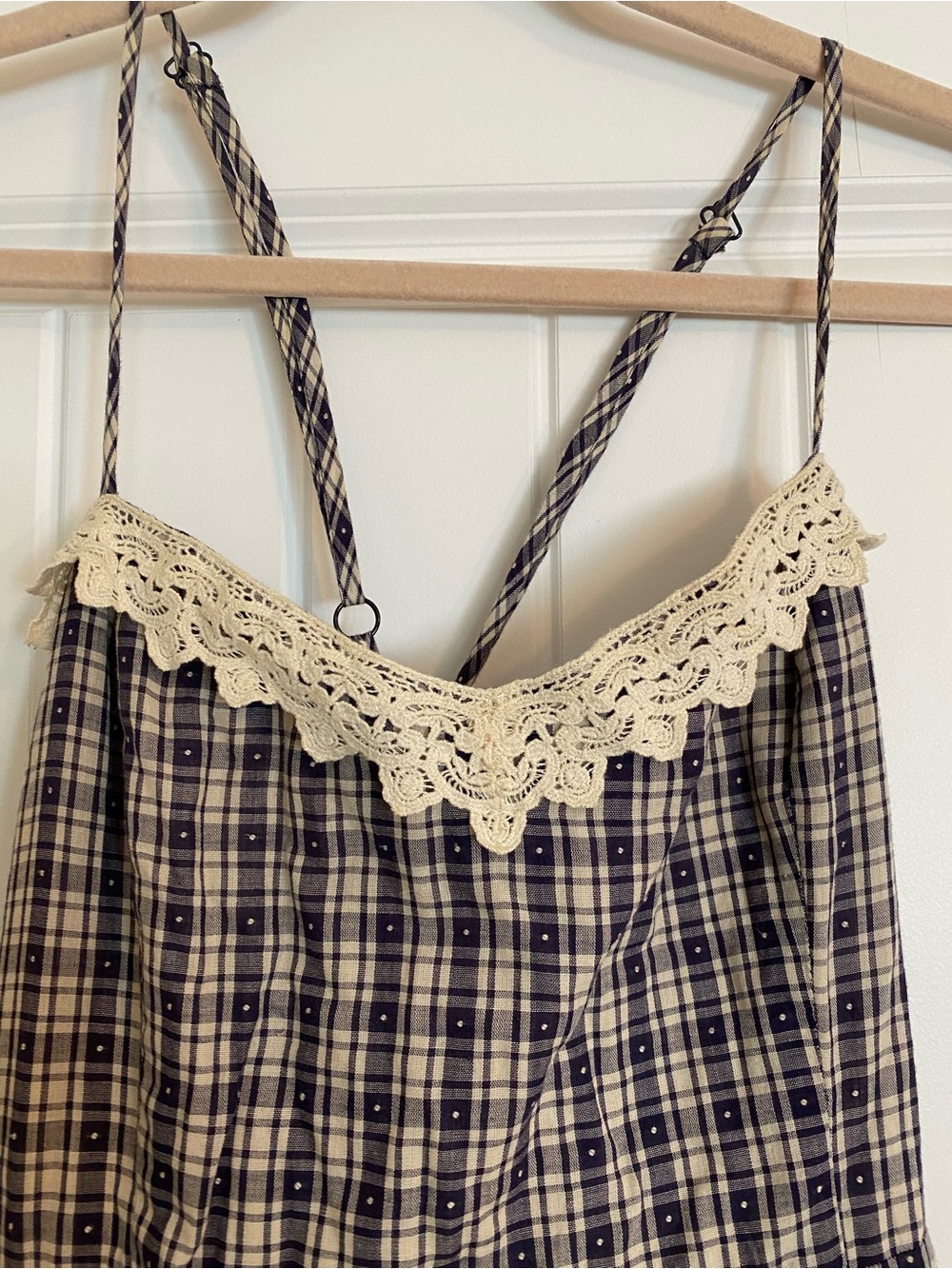 Moulinette Soeurs Blue Plaid Lace-Trim Spaghetti Strap Dress - Picture 3 of 7